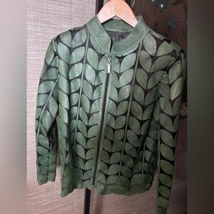 European Arts-Leather Leaf Pattern Women's Jacket